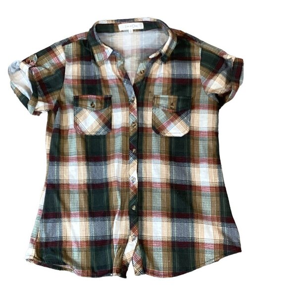 Eden & Olivia Tops - Eden & Olivia Plaid Shirt Button Down Short Sleeve Sz S #324B